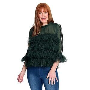 Mod X Evergreen Mesh Ladder Lace Sleeve Keyhole Back Tiered Tulle Top Women's XS